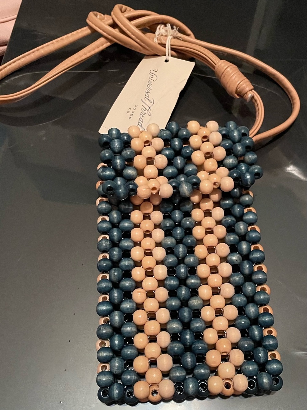 Universal Thread Navy Blue and Beige Beaded Crossbody Necklace